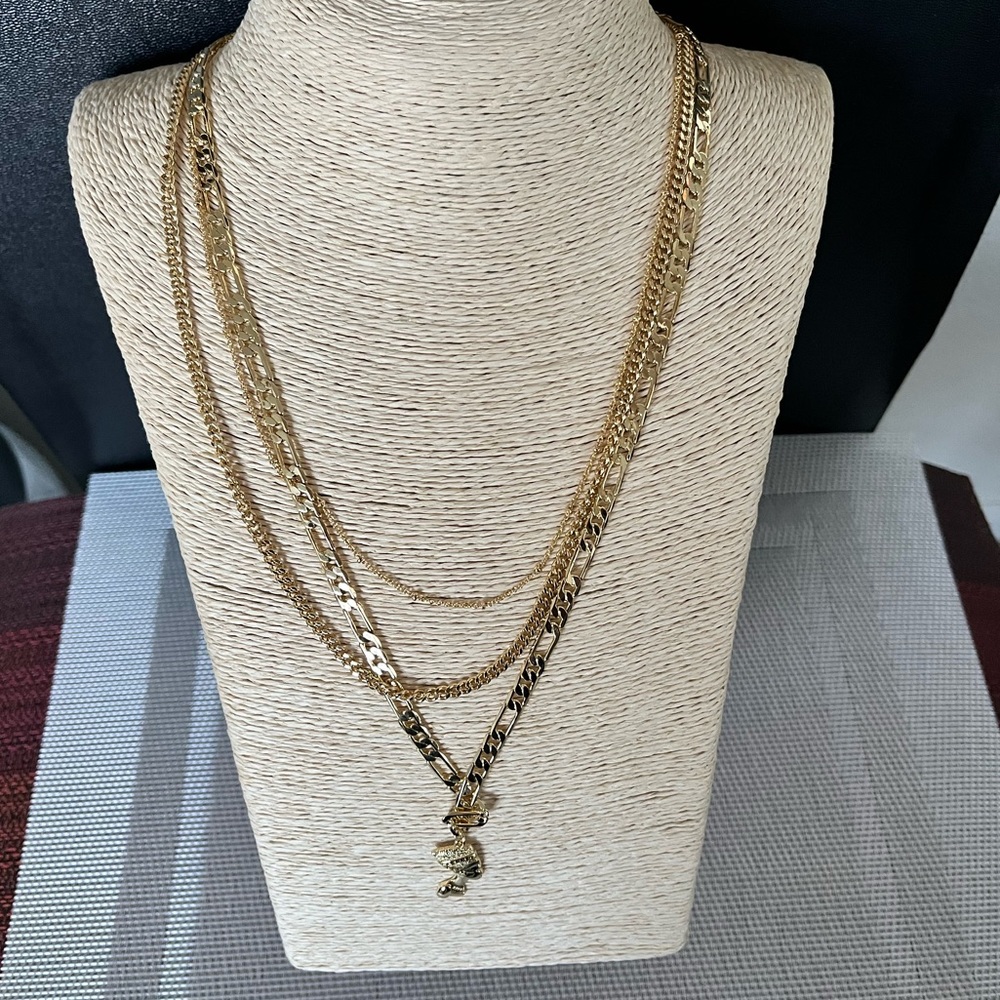 STERLING FOREVER NWT LAYERED PHARAOH GOLD-PLATED BRASS PENDANT NECKLACE